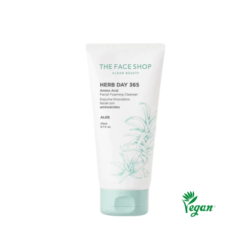 THE FACE SHOP Herb Day 365 Amino Acid Vegan Facial Foaming Cleanser Aloe 170ml