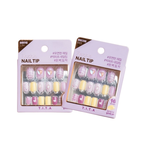 DAISO T.I.T.A Press Nail Tip 16pcs #Purple Clear (Slim/Wide)