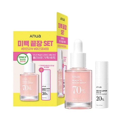 Anua Peach 70 Niacin Serum 30ml Set (+Green Lemon Serum 3.3g)