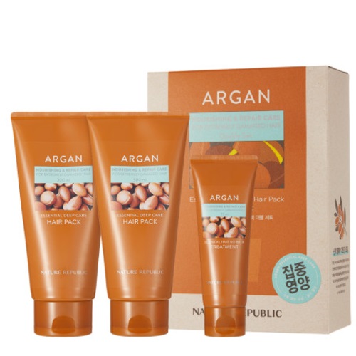 Nature Republic Argan Essential Deep Care Hair Pack 300mlx2ea+70ml Set