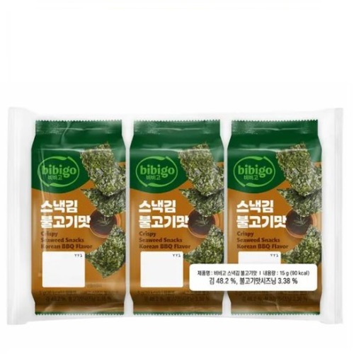 Bibigo Crispy Seaweed Snacks Korean BBQ Flaver 5gx3ea