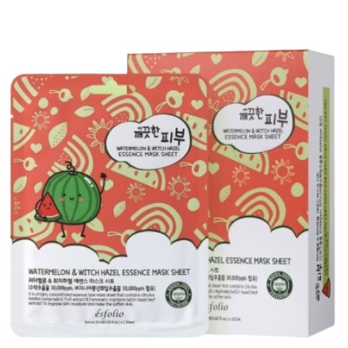 ESFOLIO Pure Skin Watermelon & witch Hazel Essence Mask Sheet (10sheets)