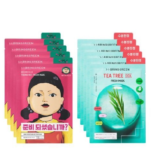 BRINGGREEN Fresh Mask Sheet 10ea (Tea Tree Cica 5ea+Young Hee 5ea) [Squid Game]