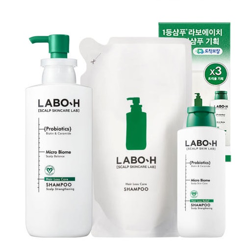 LABO-H Scalp Strengthening Clinic Shampoo Hair Loss Care 400ml+refill400ml+180ml