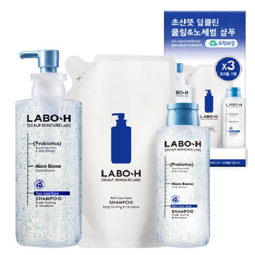 LABO-H Hair Loss Care Scalp Cooling & No Sebum Shampoo 400ml+400mlrefill+180ml