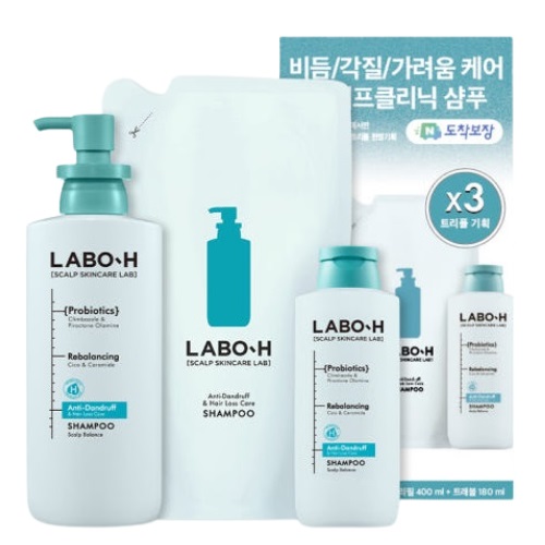 LABO-H Anti Dandruff Clinic Shampoo Hair Loss Care 400ml+400mlrefill+180ml