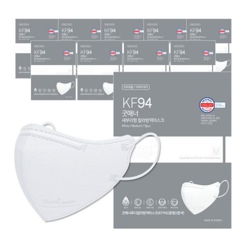 Good Manner 2D Color Protective Mask KF94 Medium White 5pcs*10ea