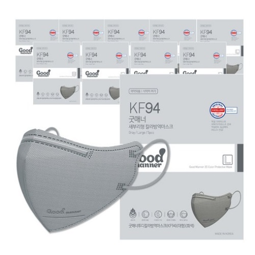 Good Manner 2D Color Protective Mask KF94 Large Gray 5pcs*10ea