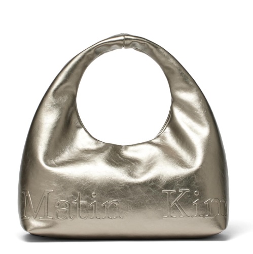 Matin Kim EMBOSSED LOGO LEATHER MINI TOTE BAG IN CHAMPAGNE