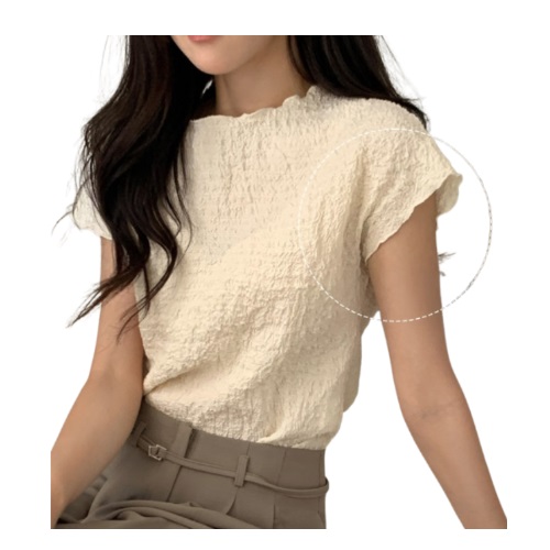 PUREDA [Daily/Classic] [MADE] Off-Neck Wrinkle Cap Short Sleeve T-Shirt #Cream