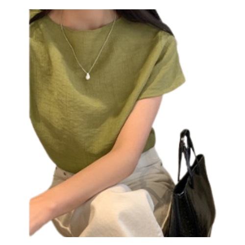 PUREDA [Formal Look/Daily] [MADE] Annemore Half Neck Pleated Blouse #Olive Green