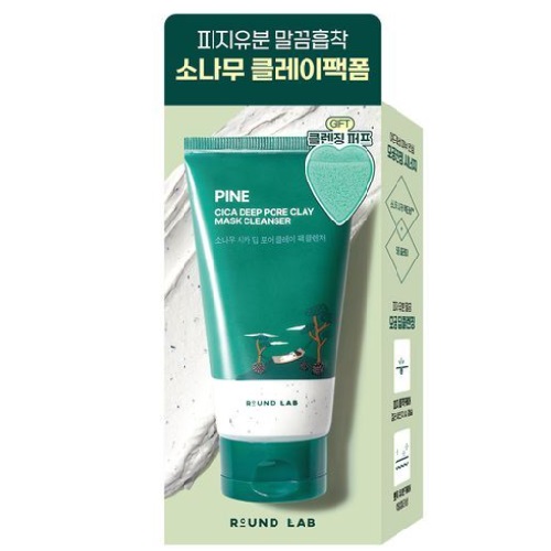 Round Lab Pine Calming Cica Deep Pore Clay Mask Cleanser 150ml Set (+Cleanser Puff)
