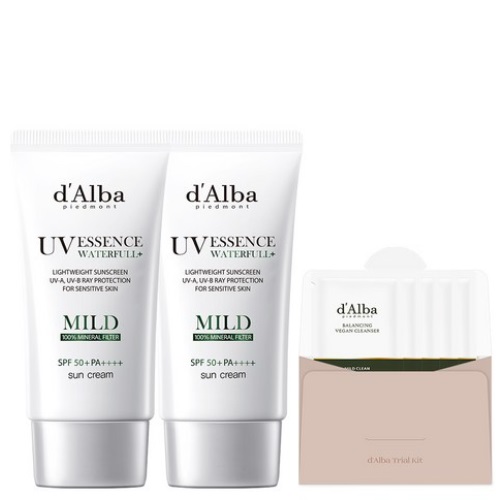  d'Alba UV Essence Waterfull Mild Sun Cream SPF 50+ PA++++ 50ml x 2p (+Gel Cleanser 3ml x 5p)