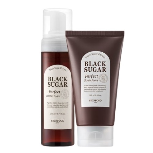 SKINFOOD Black Sugar Perfect Scrub Foam 180g+Bubble Foam 200ml 2items Set
