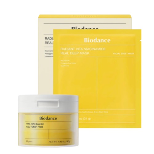 BIODANCE Vita Niacinamide Gel Toner Pad 60 Sheets+Radiant vita niacinamide real deep mask 4p