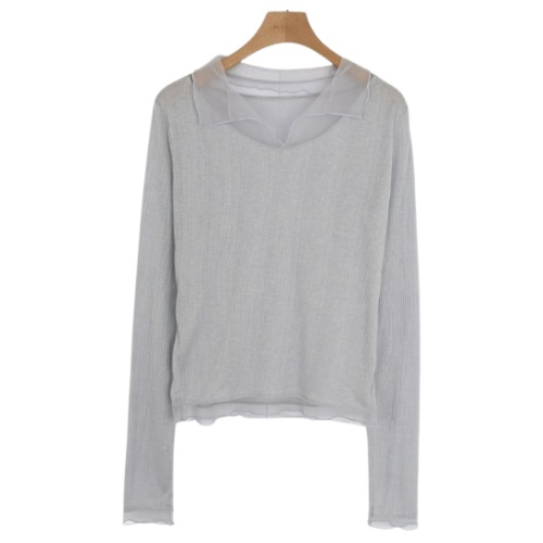 [W] pureda Emme Layered Collar Golji T-Shirt [#Blue Gray]