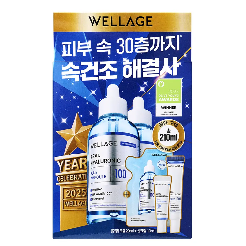 WELLAGE Real Hyaluronic Blue 100 Ampoule 75ml Double Set