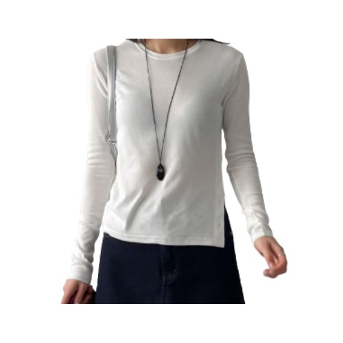 INCHANT ME One-slit button tension t-shirt (White)