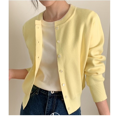 PUREDA [Solid Quality/Bare Fit] [MADE] Ellie Round Knit Cardigan (Lemon Yellow)