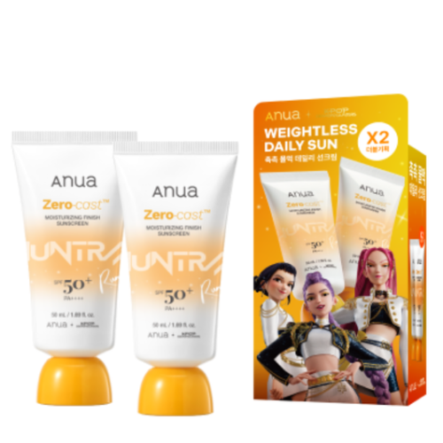 ANUA Zero-Cast Moisturizing Finish Sunscreen SPF50+PA++++ 50ml Double Set