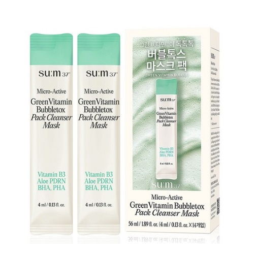 SUM37 Micro-Active Green Vitamin Bubbletox Pack Cleanser Mask 4m lx 14EA