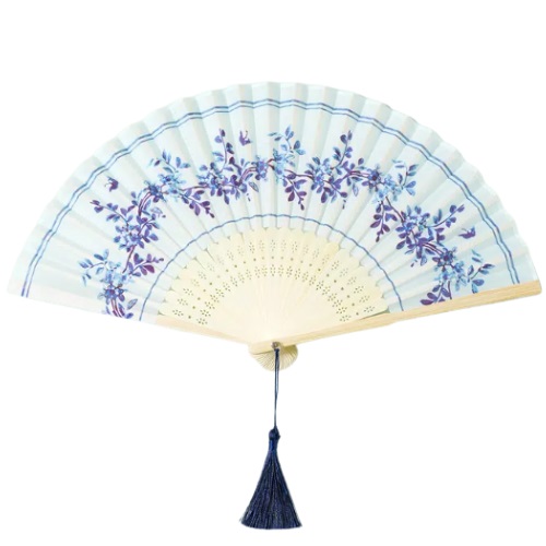 [DAISO] Bamboo folding fan 22.5 cm [Blue and white patterns]