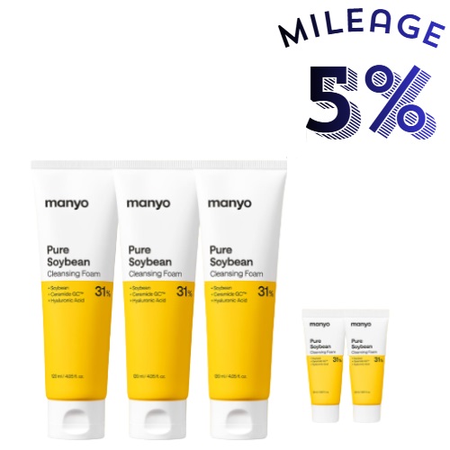 [Mileage 5%] manyo Pure Soybean Cleansing Foam 120ml x3EA (+Foam20ml*2ea)