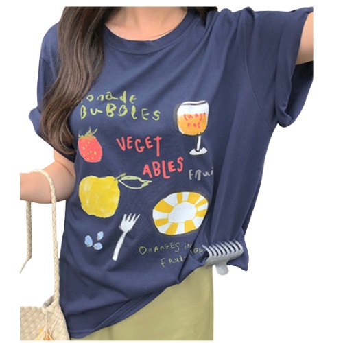 ORDINAIREMENT Reti Printed Short Sleeve T-shirt #Navy