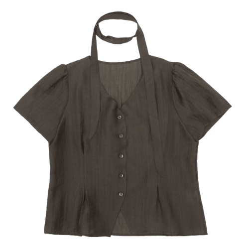 GANAESRA Linity Tie Blouse (Charcoal Brown)