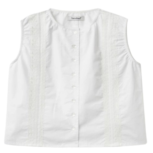 havehad Lace Appliqué Sleeveless Blouse (White)