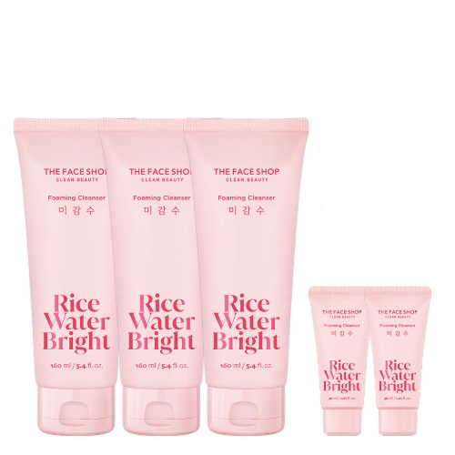 THE FACE SHOP Rice Water Bright Foaming Cleanser 160ml x 3ea (+Foam 30mlx2ea)