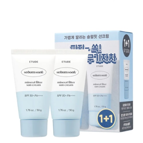ETUDE Sebum Soak Mineral filter Sun Cream SPF50+PA++++50g 1+1 set