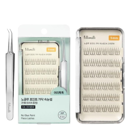 fillimilli No Glue Point Piece Lashes 04 Crown W (9mm)(36P)(+Tweezers)