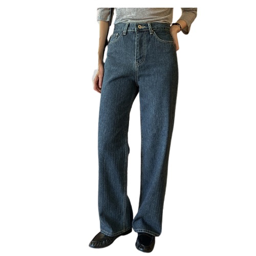 PUREDA Teno Herringbone Semi-Wide Denim Pants [Deep Blue]